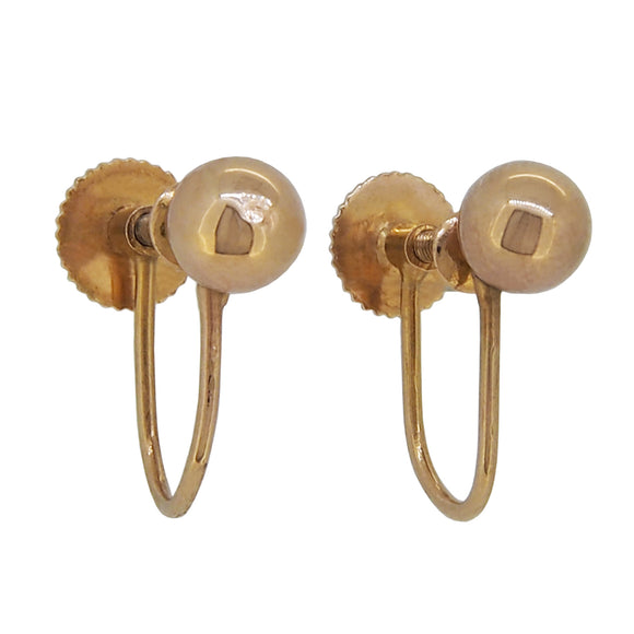 A pair of modern, 9ct yellow gold, ball set screw on earrings.