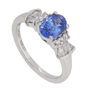 A modern, 18ct white gold, tanzanite & diamond set, thirteen stone ring