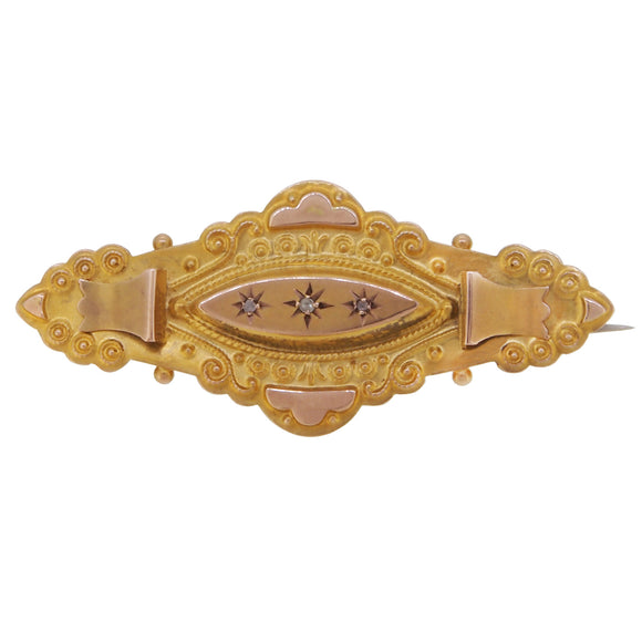 An Edwardian, 9ct yellow gold, diamond set bar brooch