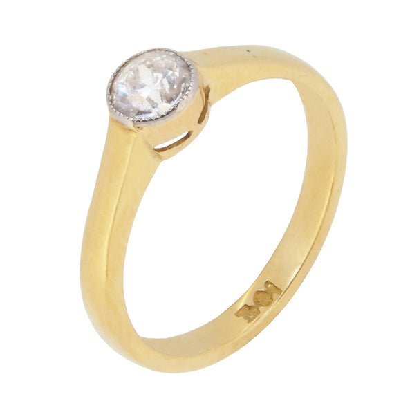 A mid-20th century, 18ct yellow gold, diamond set, single stone, solitaire ring