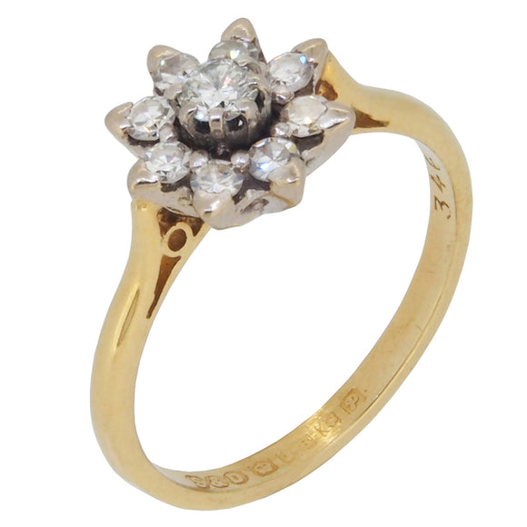 A mid-20th century, 18ct yellow gold, diamond set cluster ring