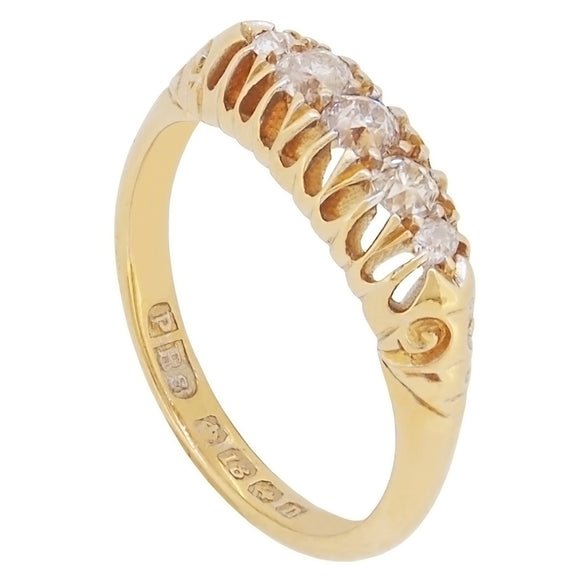 An Edwardian, 18ct yellow gold, diamond set five stone ring