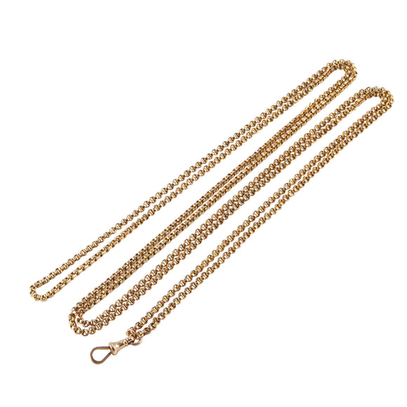 A Victorian, 9ct yellow gold, long belcher guard chain