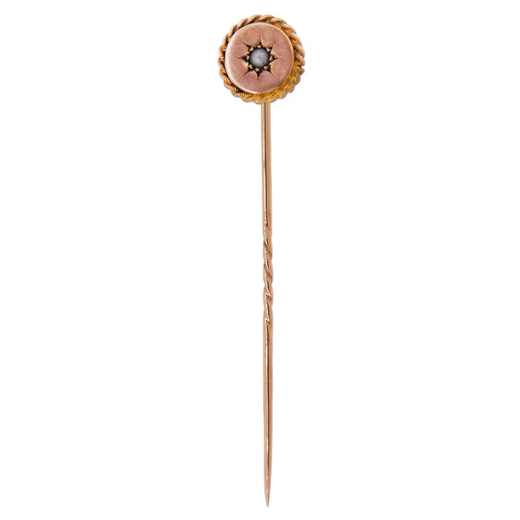 An early 20th century, 9ct yellow gold, pearl set, single stone stick pin