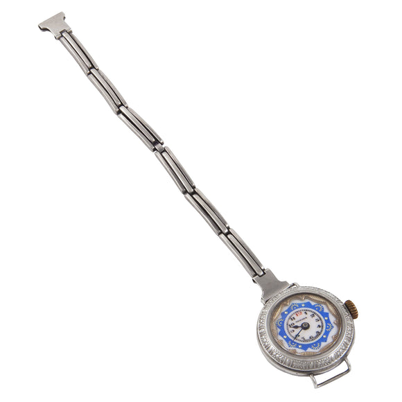 An early 20th century, silver wristlet watch on an elasticated strap