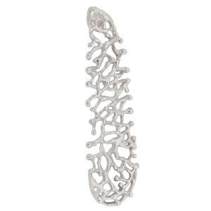 A modern, silver, open work abstract pendant