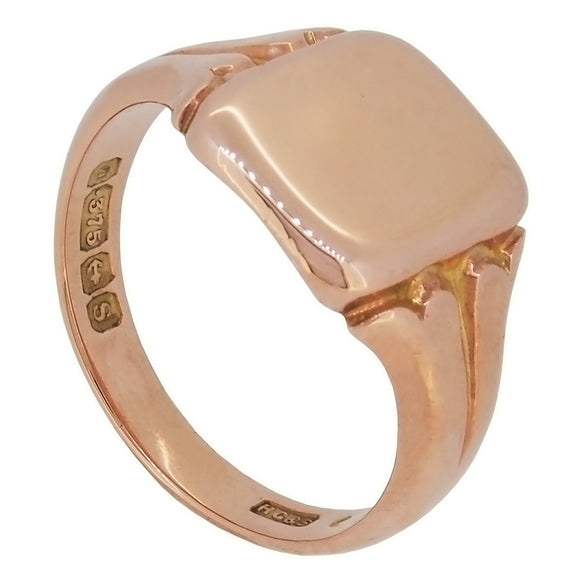 A mid-20th century, 9ct rose gold, square signet ring