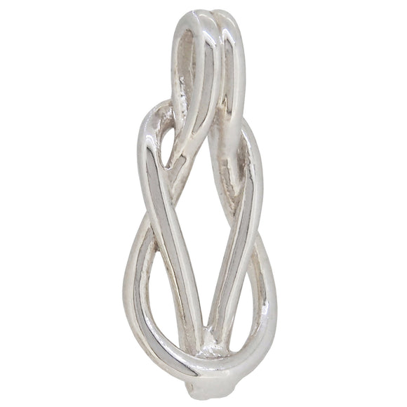 A modern, silver, reef knot pendant
