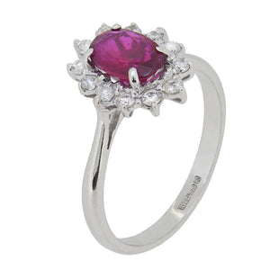 A modern, 18ct white gold, ruby & diamond set cluster ring