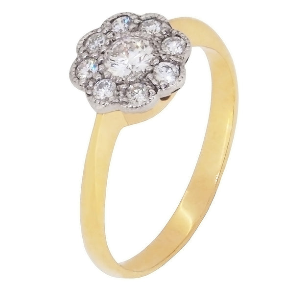 An early 20th century, 18ct yellow gold, diamond set cluster ring