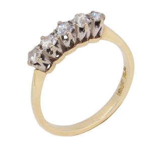 An early 20th century, 18ct yellow gold, five stone ring