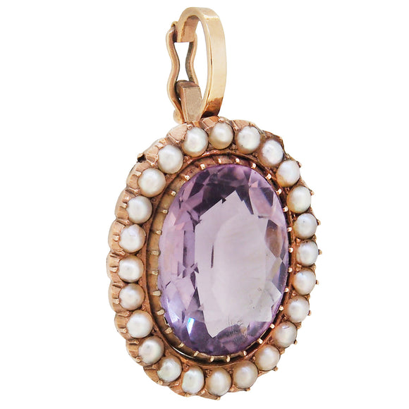 A Victorian, amethyst & seed pearl set pendant
