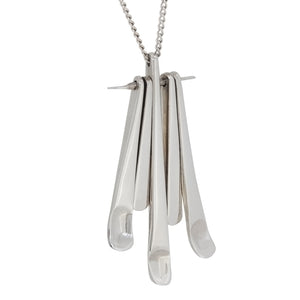A modern, silver, abstract bar pendant & chain
