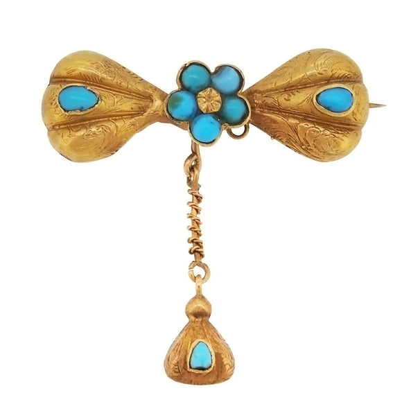 A Victorian, yellow gold, turquoise set brooch