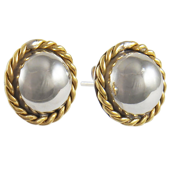 A pair of modern, silver & silver gilt, domed stud earrings with a gilt cord edge