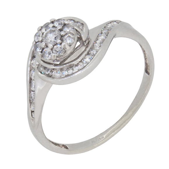 A modern, 9ct white gold, diamond set cluster ring