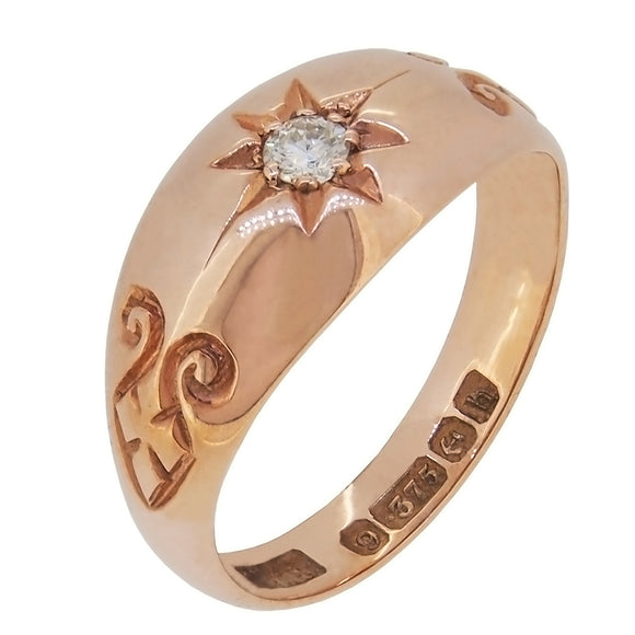 An Edwardian, 9ct yellow gold, diamond gypsy set, single stone ring.