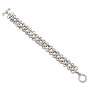 A modern, silver, heavy, two row, round link bracelet