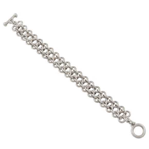 A modern, silver, heavy, two row, round link bracelet