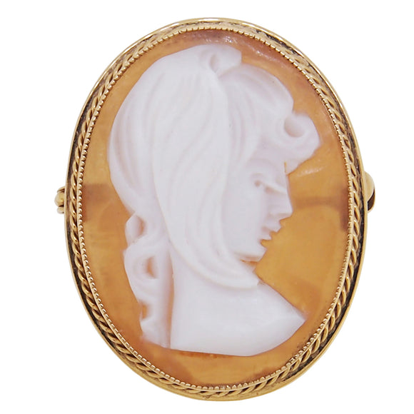 A modern, 9ct yellow gold, oval cameo brooch