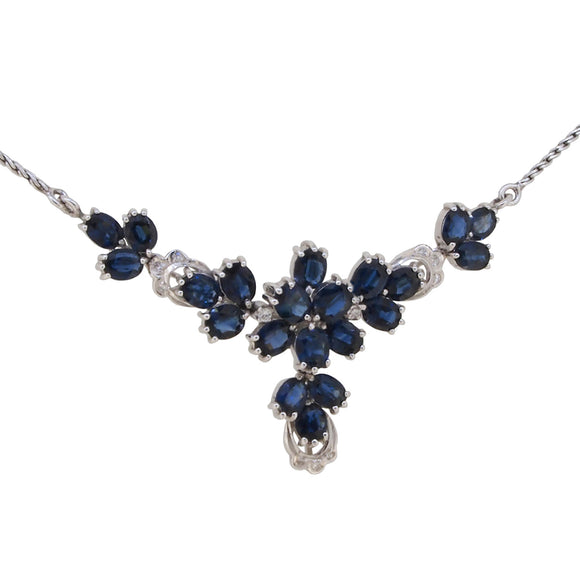 A modern, 14ct white gold, sapphire & diamond set necklet