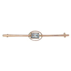 An Edwardian, 9ct yellow gold, aquamarine set bar brooch