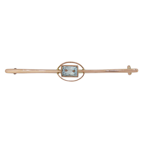 An Edwardian, 9ct yellow gold, aquamarine set bar brooch