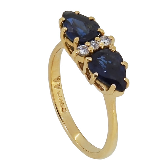 A modern, 18ct yellow gold, sapphire & diamond set, five stone accent ring