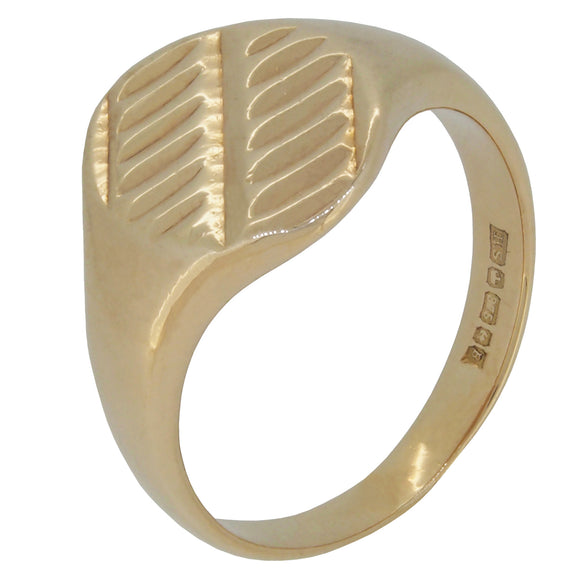 A modern, 9ct yellow gold, oval signet ring