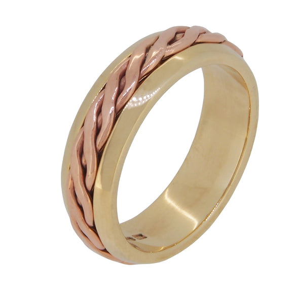 A modern, 9ct yellow gold & rose gold, twist band ring