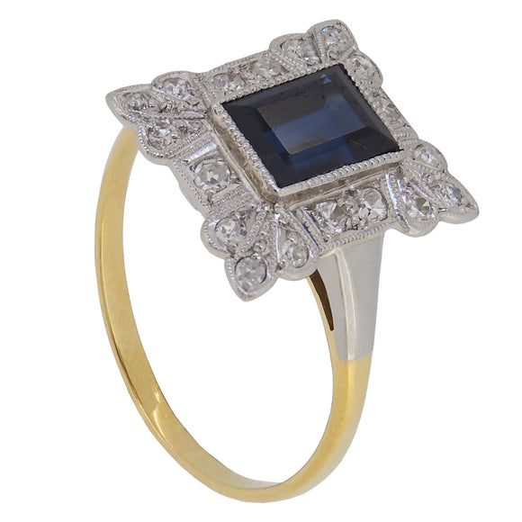 An early 20th century, yellow & white gold, sapphire & diamond set tablet ring