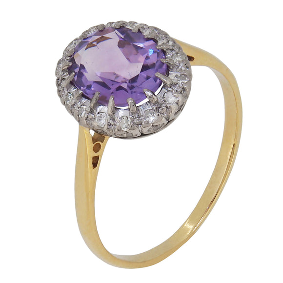 A mid-20th century, amethyst & diamond set cluster ring