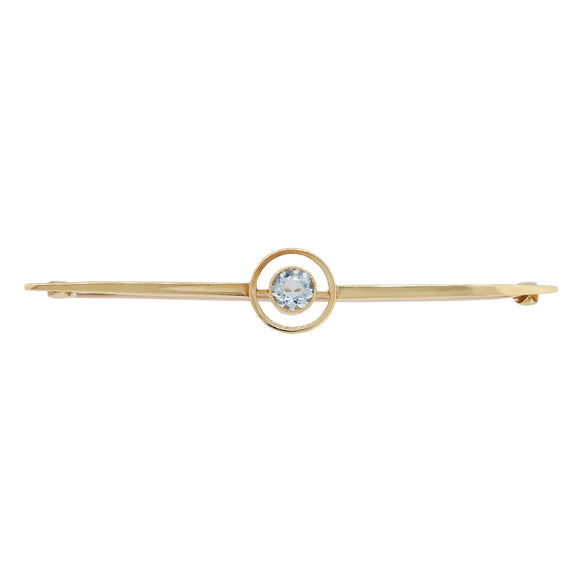 An Edwardian, 15ct yellow gold, aquamarine set bar brooch