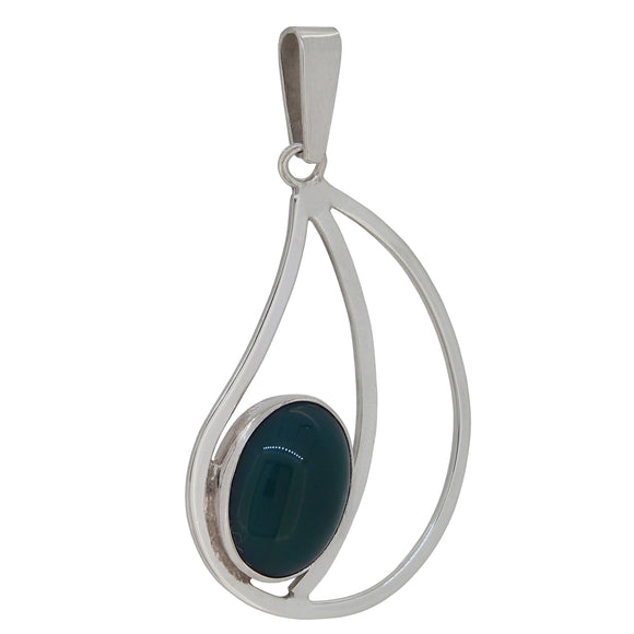 A modern, silver, green carnelian set pendant