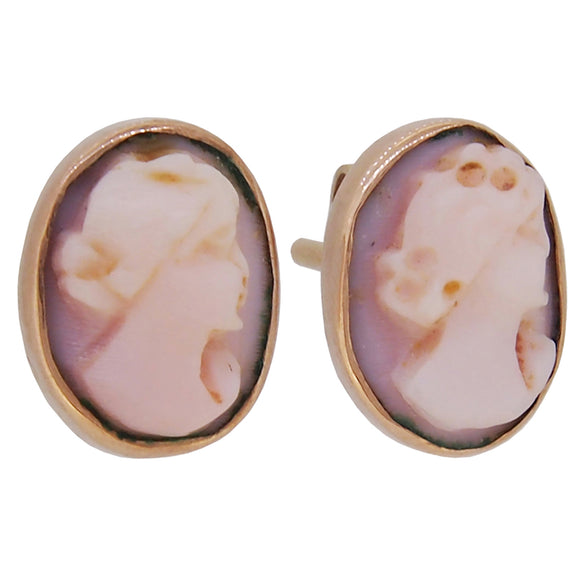 A modern, 9ct yellow gold, cameo set stud earrings