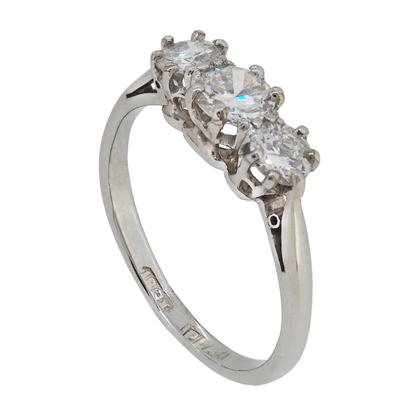 An early 20th century, 18ct white gold with platinum, setting, diamond set, three stone ring