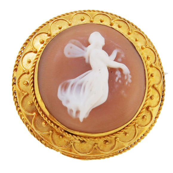 A Victorian, yellow gold, Etruscan mounted, circular cameo brooch