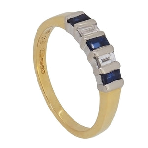 A modern, 18ct yellow gold, sapphire & diamond set, five stone half eternity ring