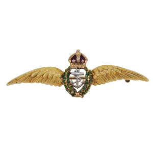A mid-20th century, 9ct yellow gold, enamel set Navel Wing brooch