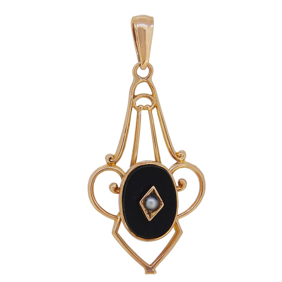 A mid-20th century, 10ct yellow gold, pearl & black onyx set pendant