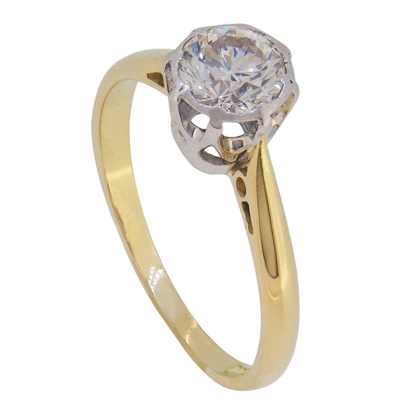 A modern, 18ct yellow gold, diamond set, single stone, solitaire ring