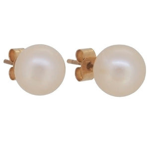 A pair of modern, 9ct yellow gold, cultured pearl set stud earrings