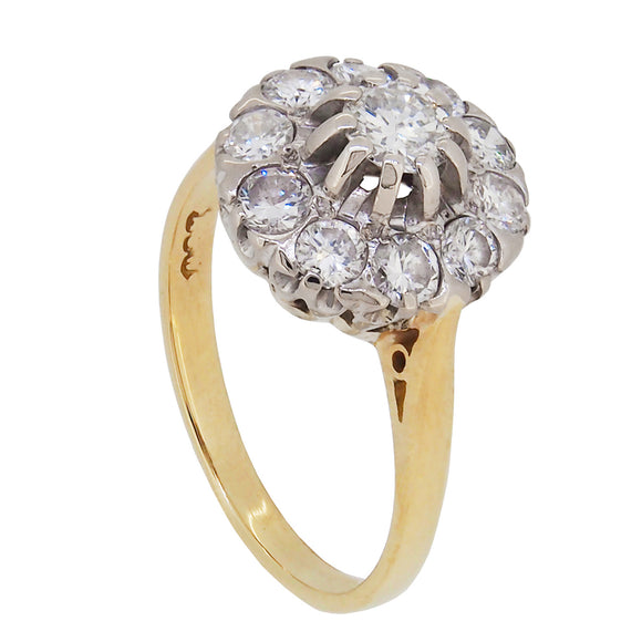 A modern, 18ct yellow & white gold, diamond set cluster ring