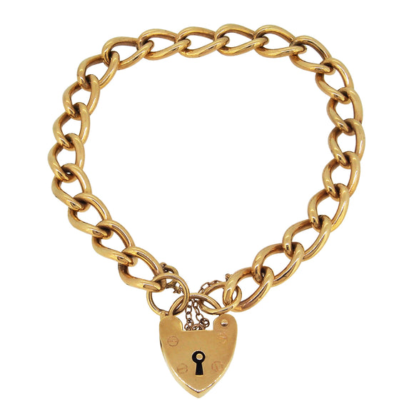 A mid 20th century, 9ct yellow gold, solid, curb link padlock bracelet