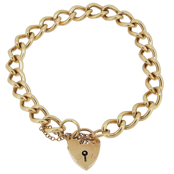A modern, 9ct yellow gold, curb link padlock bracelet