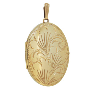 A modern, 9ct yellow gold, engraved oval locket