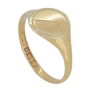 A modern, 9ct yellow gold, child's, circular signet ring