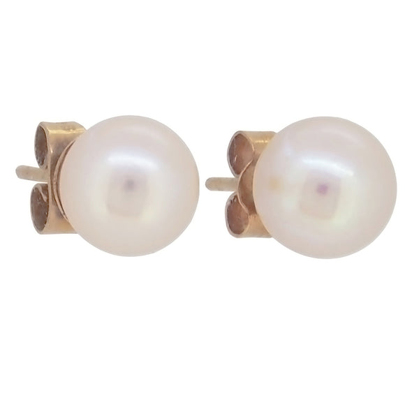 A pair of 9ct yellow gold, cultured pearl set stud earrings
