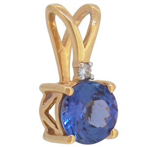 A modern, 18ct yellow gold, tanzanite & diamond set pendant