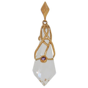 A modern, 9ct yellow gold, white quartz set pendant.